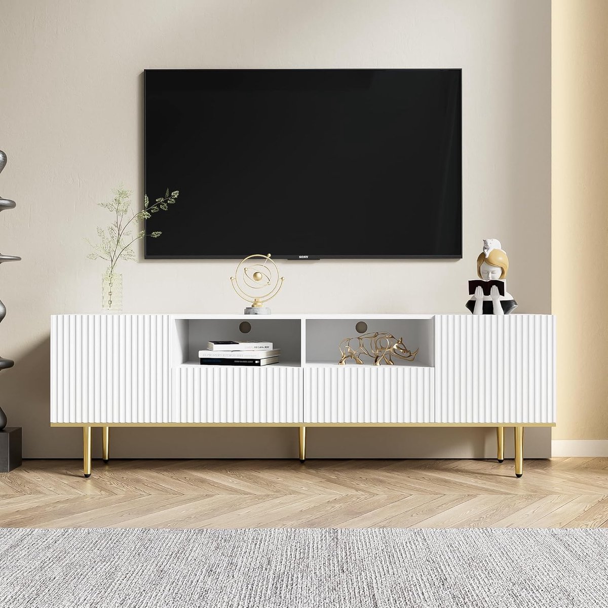 Moderne tv-kast - Tv meubel - Woonkamer opbergen - Gouden poten rand - 165 x 36 x 55 cm