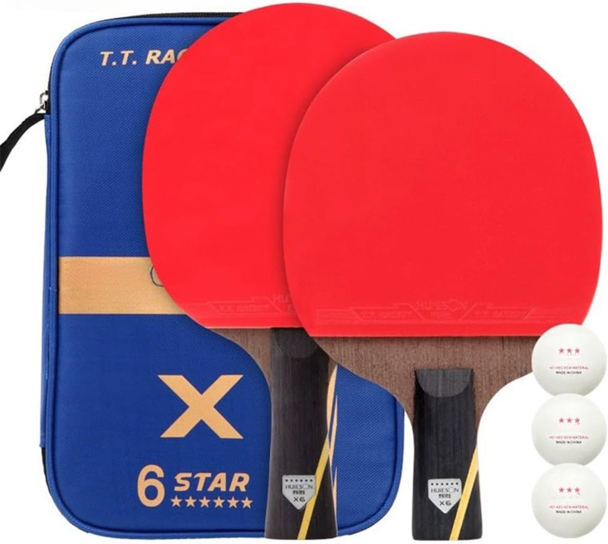 Tafeltennis Set - Pingpong Rackets - Club Training - Carbon Versterkt - Lange Steel - Rood Zwart