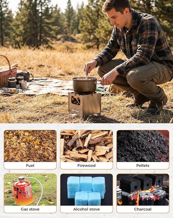 Draagbare Kachel - Houtkachel Outdoor - Kamperen Grillen - Tweede Verbranding - Inklapbaar Compact - Roestvrij Staal — afbeelding 2