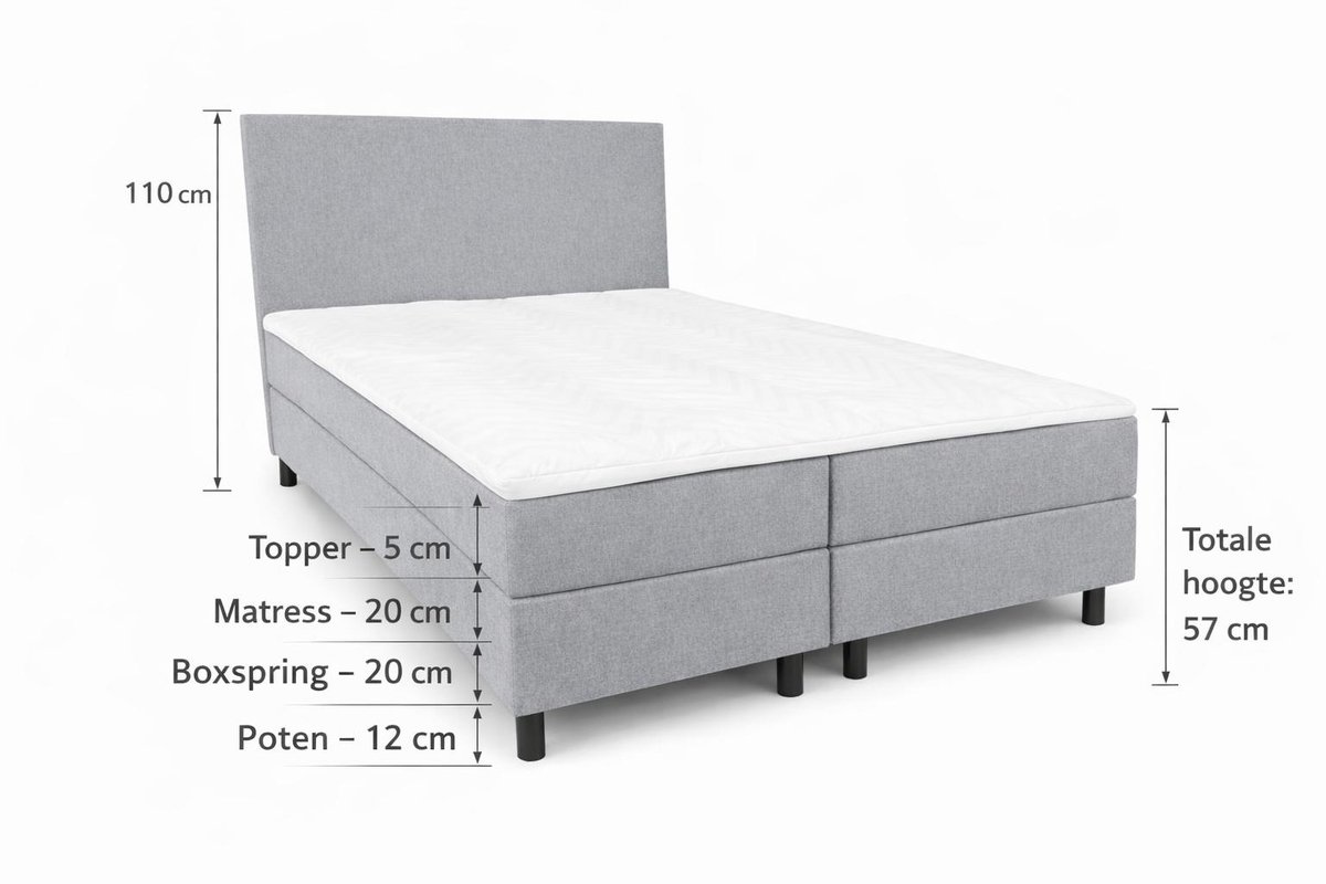Boxspring Ayla Royal - 120x210 Compleet - Grijs Glad - Ayla Matrassen - 1 persoons