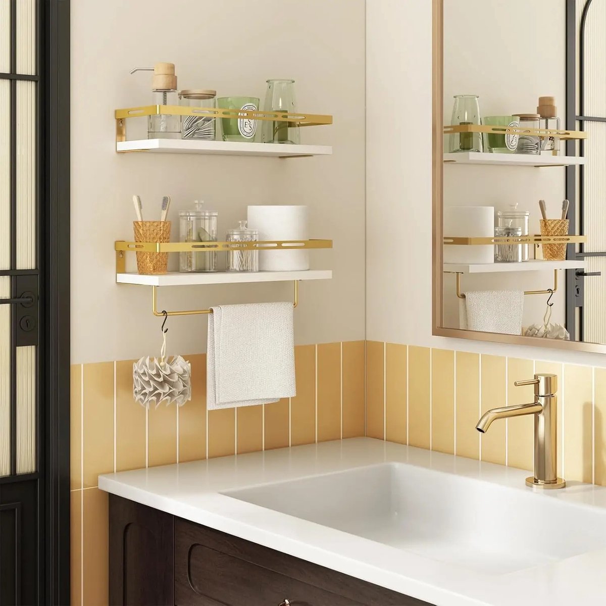 Badkamer wandplank met handdoekstang - zwevend badkamerrek voor boven toilet - wit
