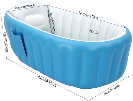 Linkforu - Opvouwbaar Babybadje - Opblaasbaar Zwembad met Pomp en Reparatieset - Anti slip - 0 Tot 3 Jaar - 98x64x28 Cm - Blauw van linkforu — afbeelding 3