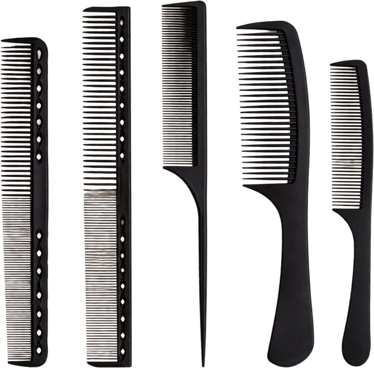 YUBBI Haarstyling Kammen Set - Handkam - Knipkam - Puntkam - Kapperskam - Set van 5 - Zwart