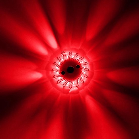 Een rode LED zwaailamp met 9 lichtstanden die schittert in het donker.
