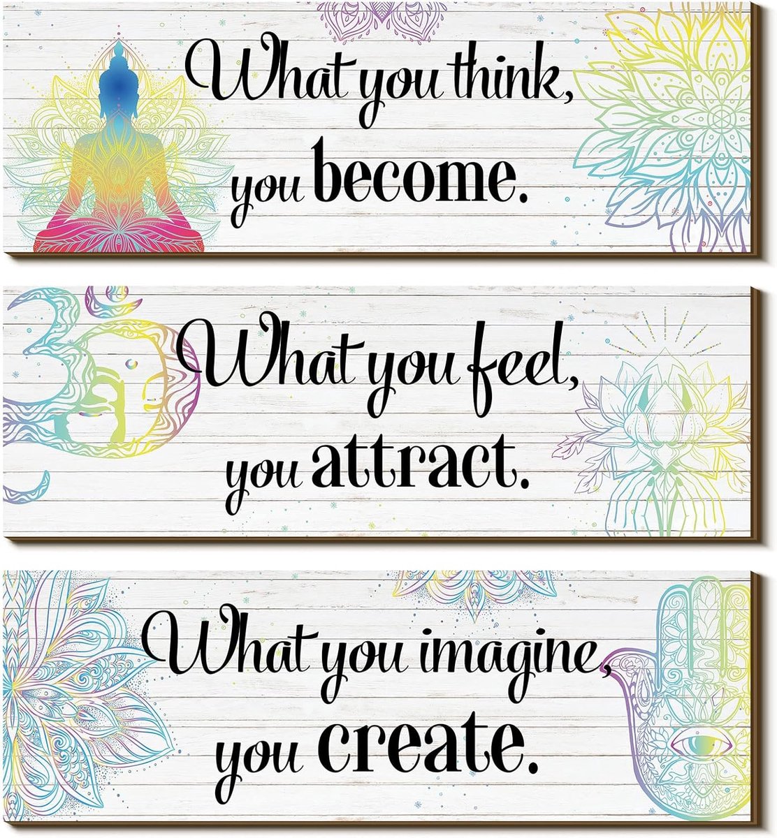 Buddha Wanddecoratie - Meditatie Decoratie - Zen Kamer - Set van 3 - 30x10cm - Bruin
