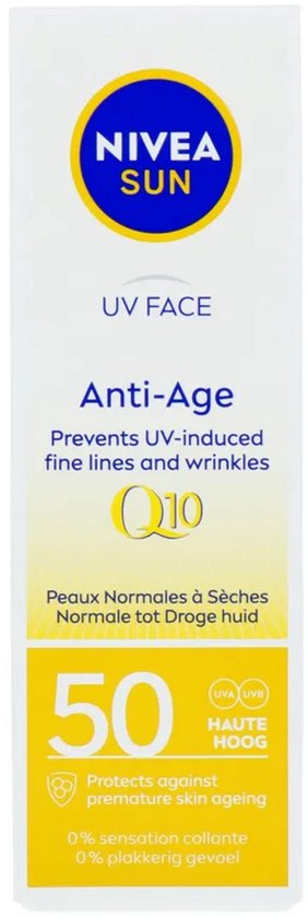 NIVEA SUN UV Anti-Age Q10 Zonnebrand Gezicht - SPF 50 - Zonnebrandcreme - Anti Rimpel Zonnecrème - 50 ml