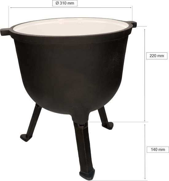 Gietijzeren Ketel - Grote Pan - Buiten Koken - Geëmailleerd Oppervlak - 10 Liter - Zwart — afbeelding 2