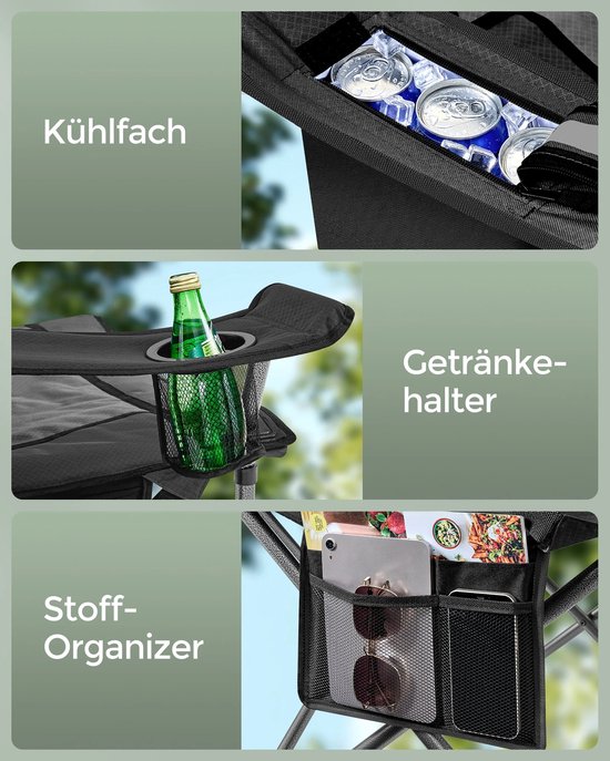 Campingstoel - Klapstoel - Visstoel - Relax Stoel - Buiten - Met Bekerhouder - Koelvak - Opvouwbaar - Met Draagtas - Draagvermogen 205kg - Zwart van Merkloos — afbeelding 2