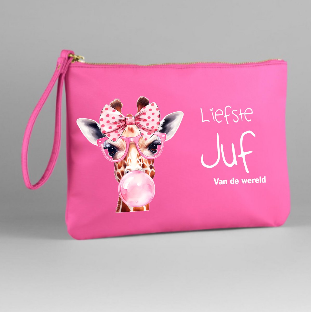 Roze juf etui- juf cadeau- einde schooljaar- liefste juf-giraf etui knal roze.