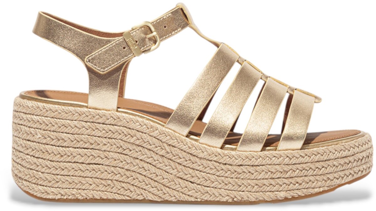 Fitflop Gouden leren espadrilles met sleehak in visserstijl Goudkleurig