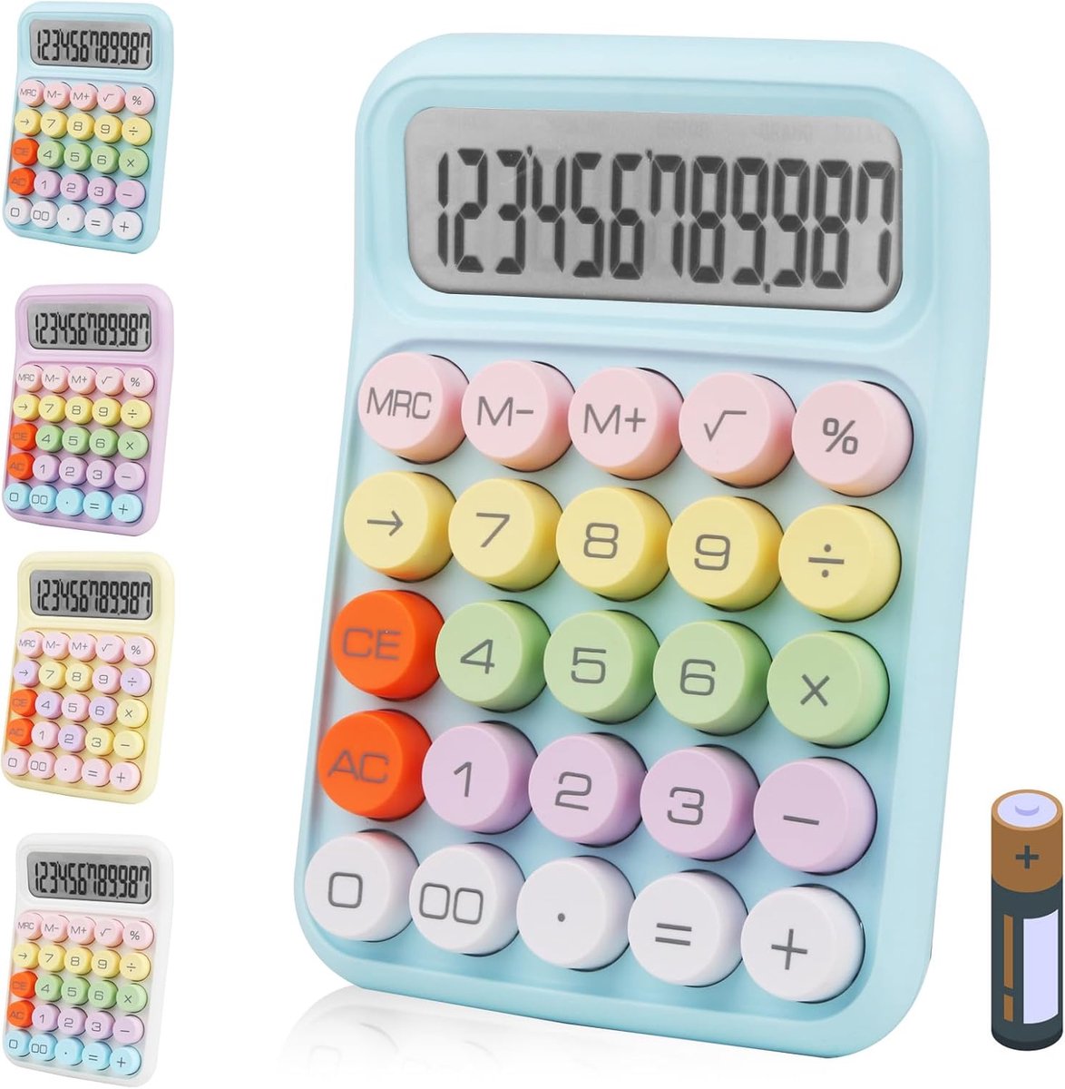 Elektronische Rekenmachine - Desktopcalculator - Kantoor School - 12-Cijfer LCD - Grote Ronde Knoppen - Blauw