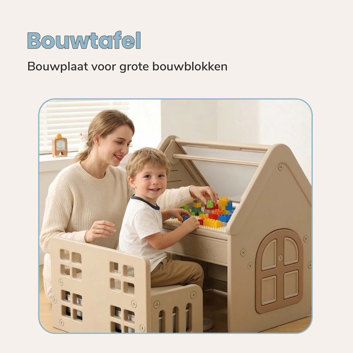 ComfyKidz 4 in 1 Speelhuis & Leerhuis incl. Opbergbank - Voor zowel Binnen & Buiten gebruik – Bouwtafel + Tekenbord + Bureau — afbeelding 6
