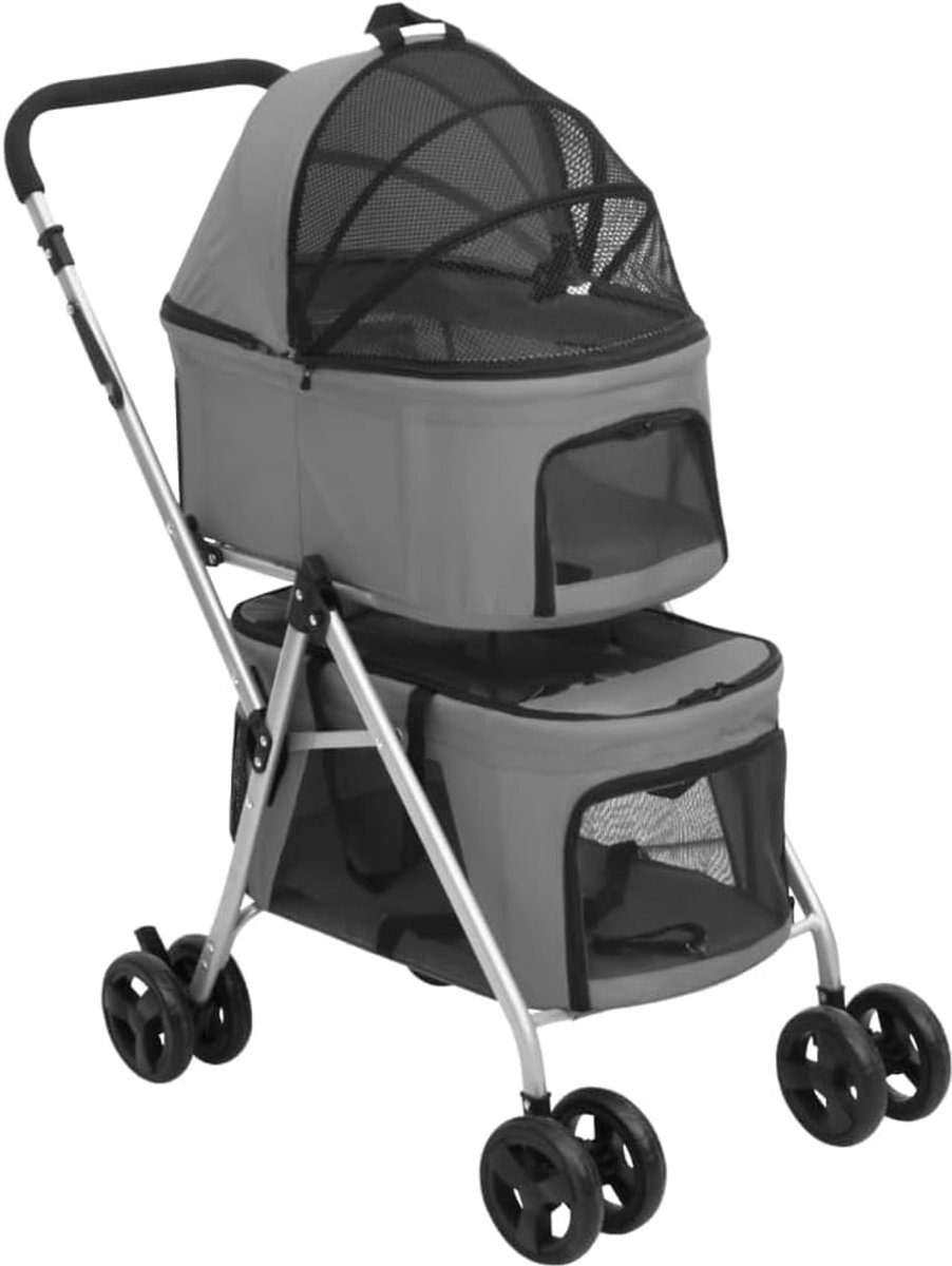 Hondenwagen 2-laags - Hondenbuggy Puppywagen - Comfortabel Reizen - Opvouwbaar Met Opbergruimte - 83x48x97 cm - Grijs
