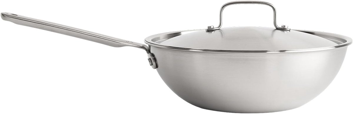 Wokpan - Roerbakpan Diepe Pan - Professioneel Koken - 5-Laags RVS - 28 cm 3 Liter - Zilver