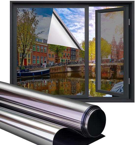 Film isolant pour fenêtres Homewell HR+++ 60 x 200 cm - Film de protection solaire autocollant à effet miroir 15 % - Argent