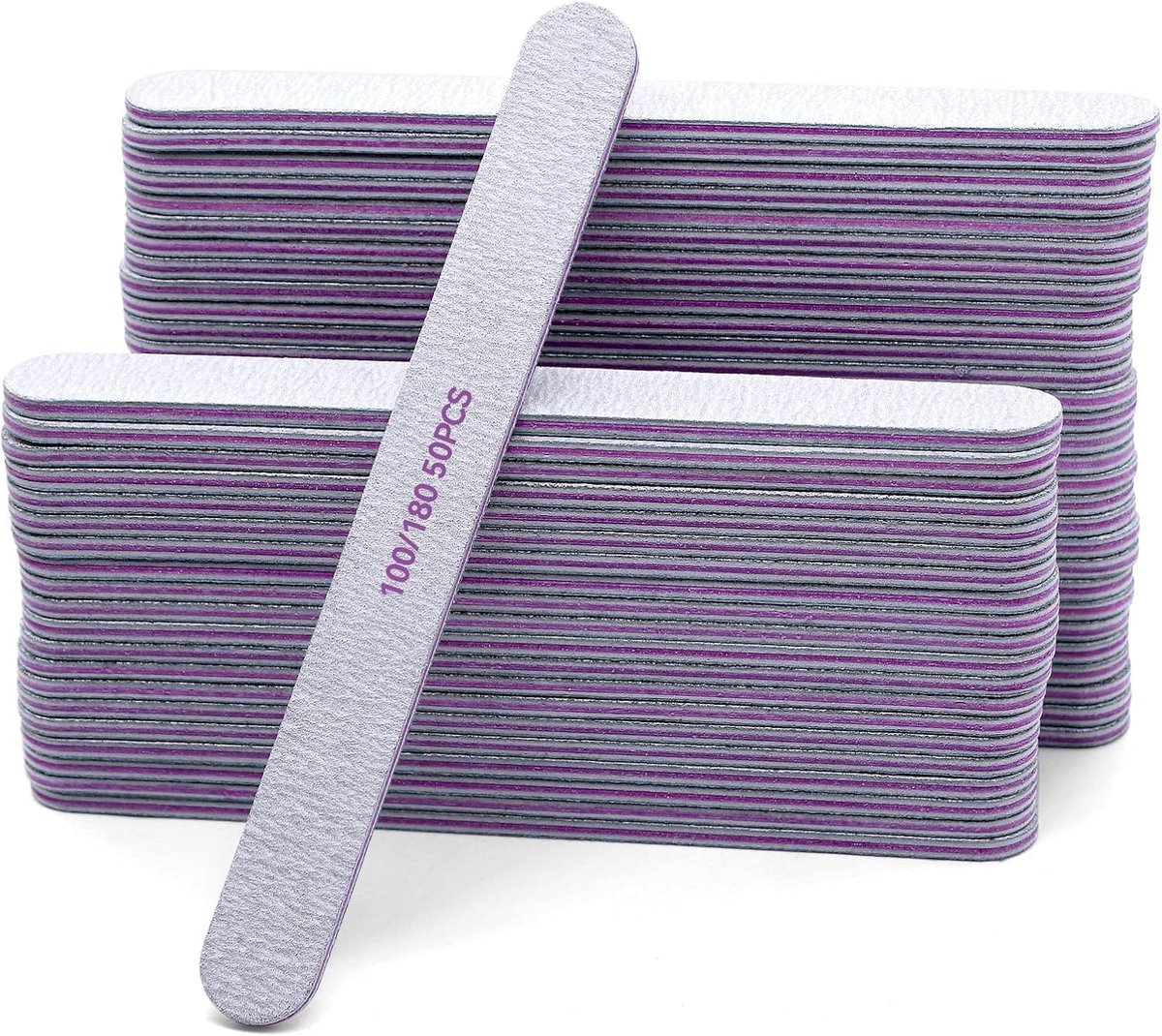 Nagelvijlen Set - Vijlen Nagels - Manicure Thuis - Dubbelzijdig 100/180 - 50 Stuks - Paars