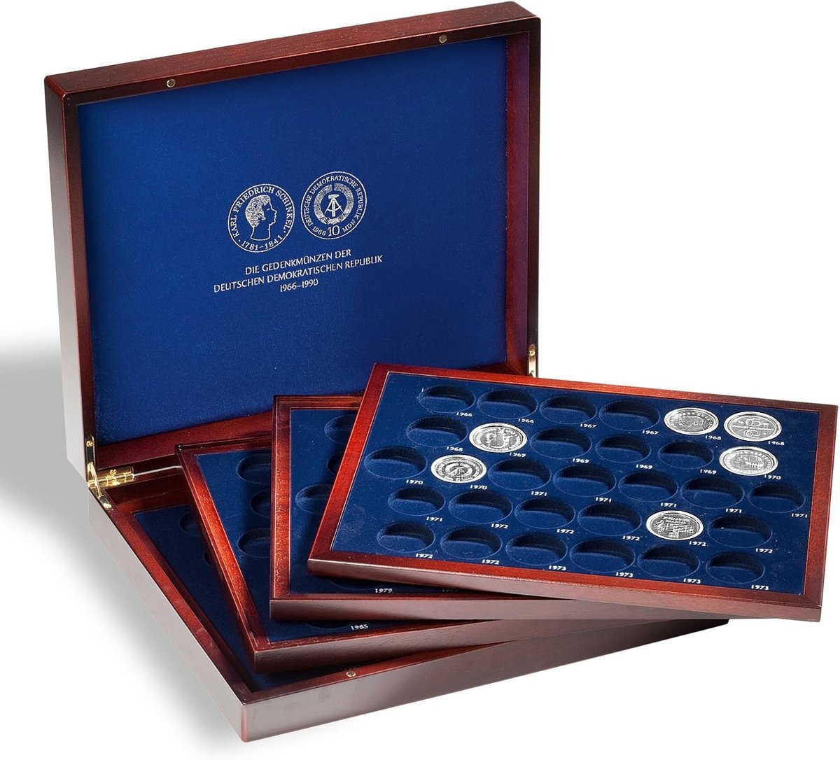 Muntencollectie Koffer - Gedenkpenningen Opbergdoos - Munten Presenteren - Magnetische Sluiting - 33x27x7 cm - Mahoniehout