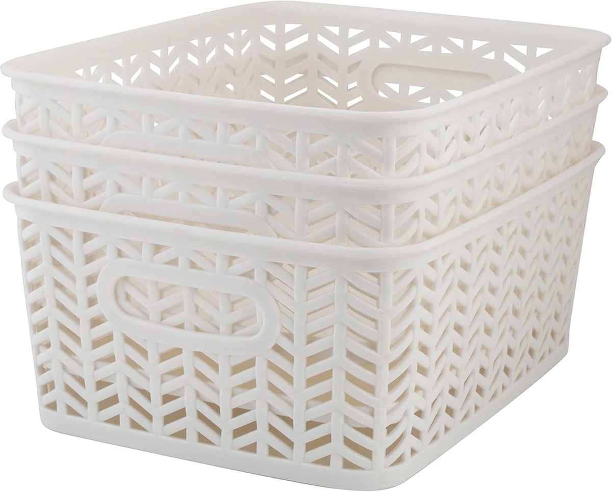 Opbergmand Visgraat - Mand Plastic - Huishouden Ordenen - Stevig Ontwerp - Wit