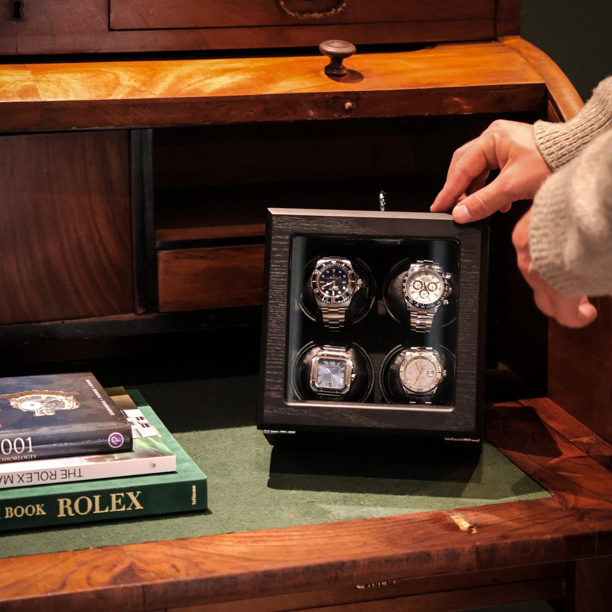 Leader Luxe Watchwinder voor 4 horloges - Horloge opwinder - horloge box - Zwart Veneer