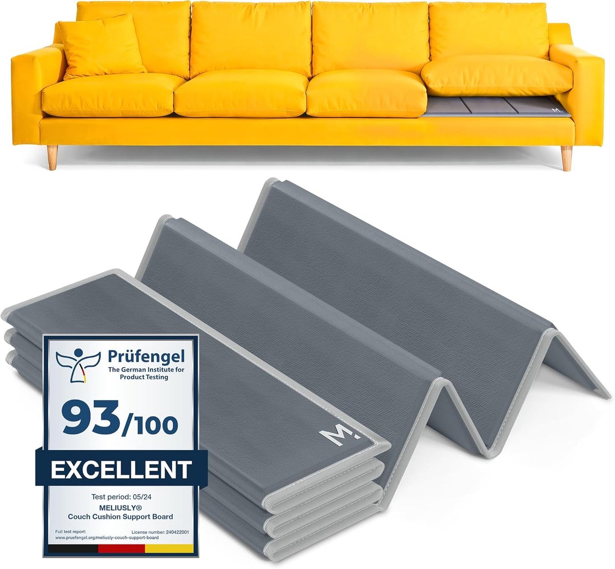 Banksteun voor Kussens - Zitkussen Versterker - Bank Herstel - Versterkte Houten Panel - 24 x 79 Inch - Grijs
