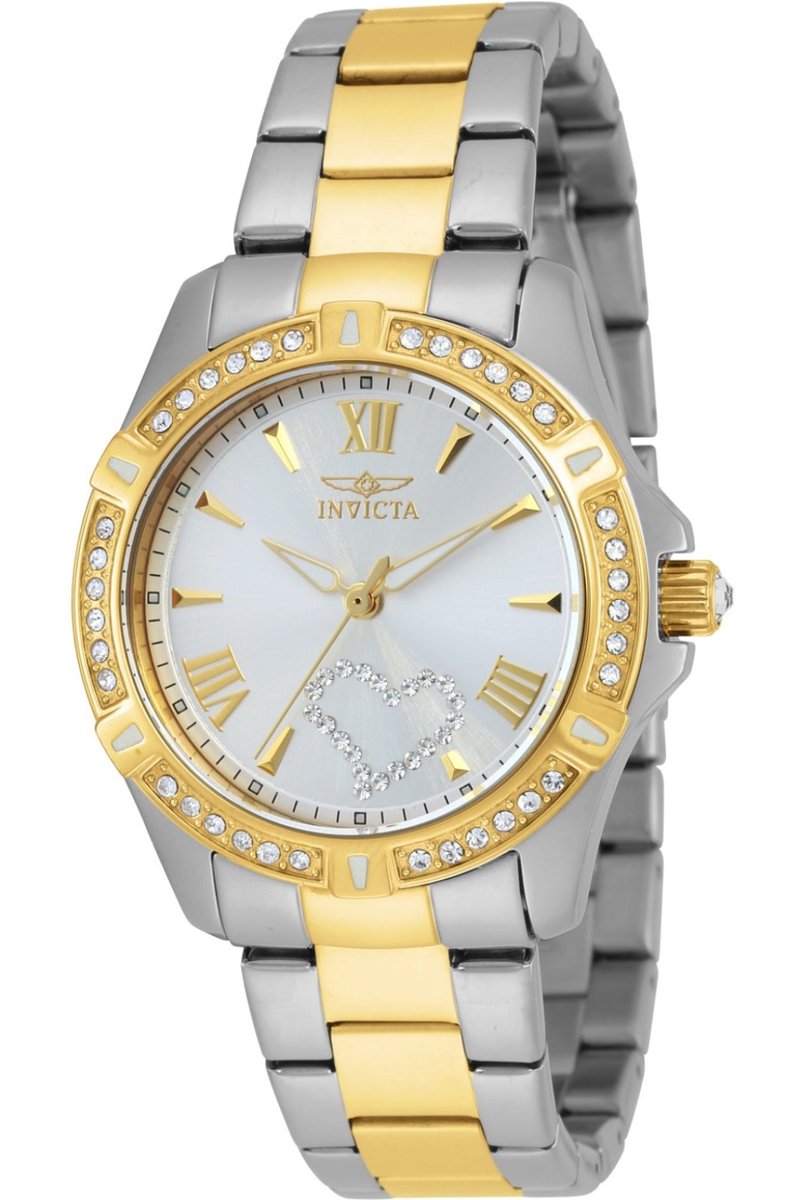 Invicta Angel 21418 Dames Horloge - Waterdicht - Analoog - Quartz Uurwerk - Roestvrij Staal met zilveren Wijzerplaat - 34mm