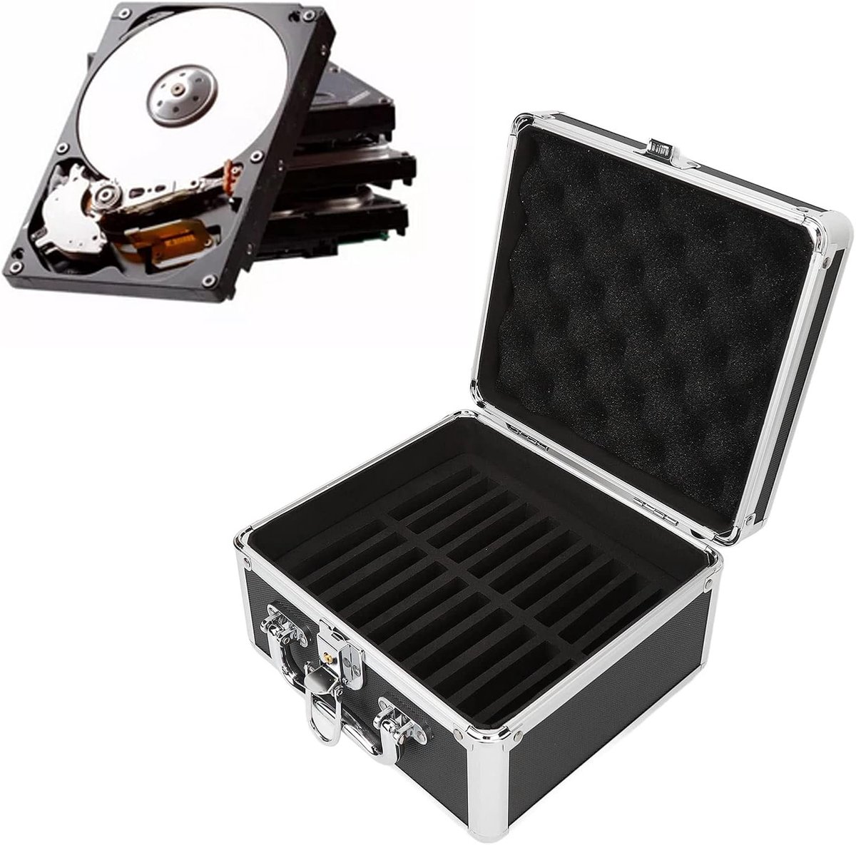 Harde Schijf Opbergdoos - HDD Case - Data Beschermen - Met Beveiligingsslot - 20 Slots - Zwart