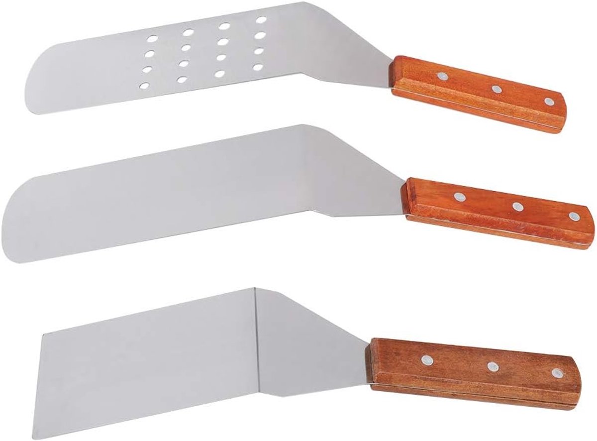 Pizzaschep Set - Taartschep Bakspatel - Serveren Keuken - Roestvrij Staal Hout - 3 Stuks