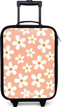 NoBoringSuitcases.com® - Kinderkoffer jongen - Kindertrolley meisje - Madeliefjesmania perzik - Koffer kind lichtgewicht - Reiskoffer trolley voor kinderen - Koffertje met lichtgevende wieltjes - Rolkoffer zwart