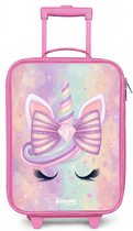NoBoringSuitcases.com® - Kinderkoffer roze - Kindertrolley meisje - Eenhoorn - Koffer kind lichtgewicht - Reiskoffer trolley voor kinderen - Koffertje met lichtgevende wieltjes - Rolkoffer