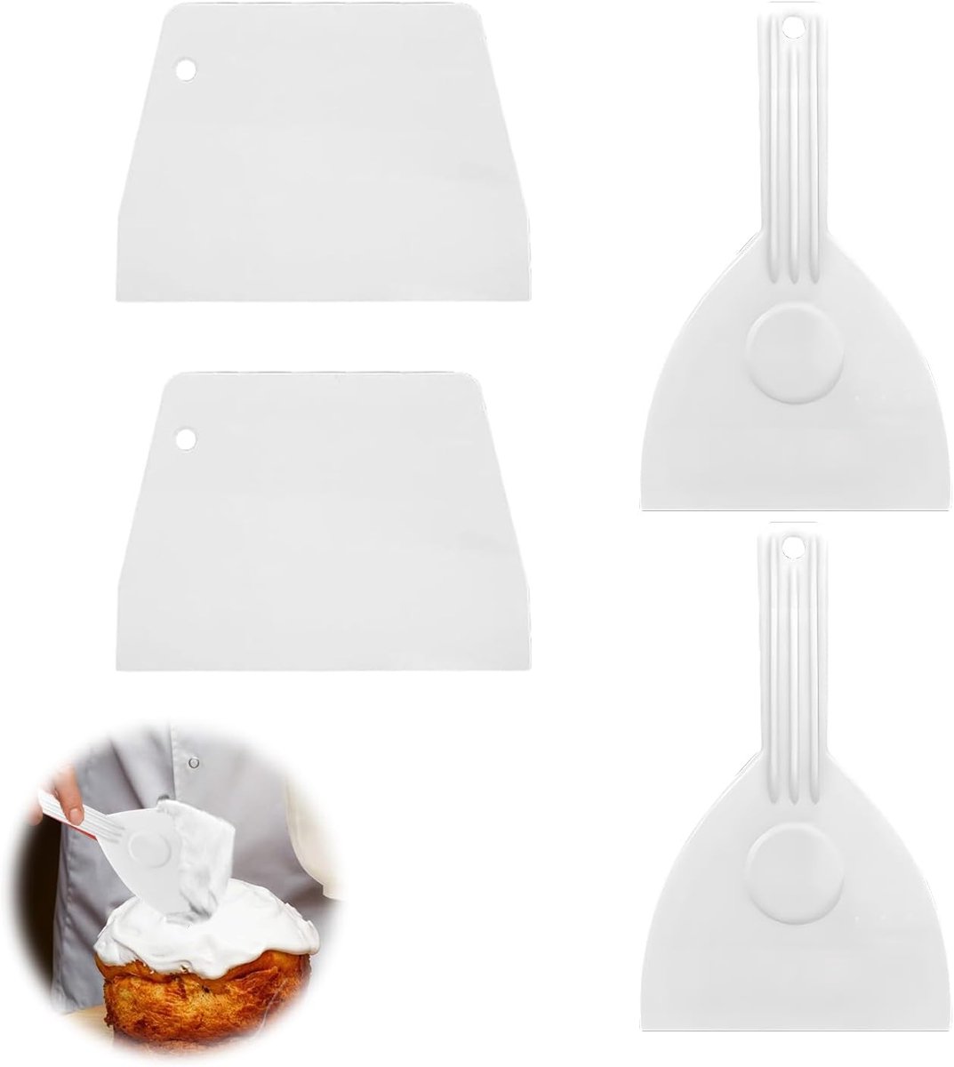 Deegschrapers Set - Plastic Spatels - Bakken en Pizza - Flexibel en Ergonomisch - Wit
