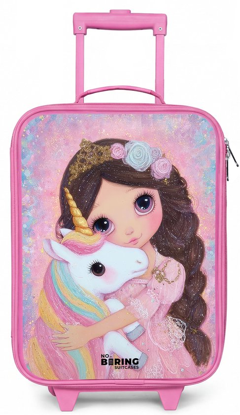 NoBoringSuitcases.com® - Kinderkoffer roze - Kindertrolley meisje - Meisje - Eenhoorn - Glitter - Koffer kind lichtgewicht - Reiskoffer trolley voor kinderen - Koffertje met lichtgevende wieltjes - Rolkoffer
