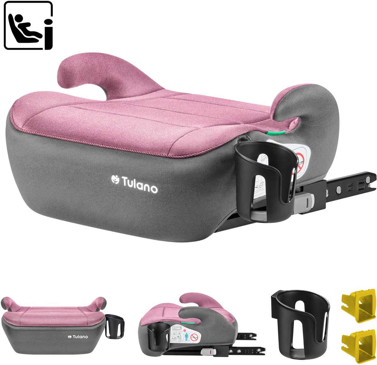 Tulano Cabby 30 i-Size Autostoelverhoger met Isofix - Zitverhoger - Kinderzitje 125-150 cm - Roze/Grijs