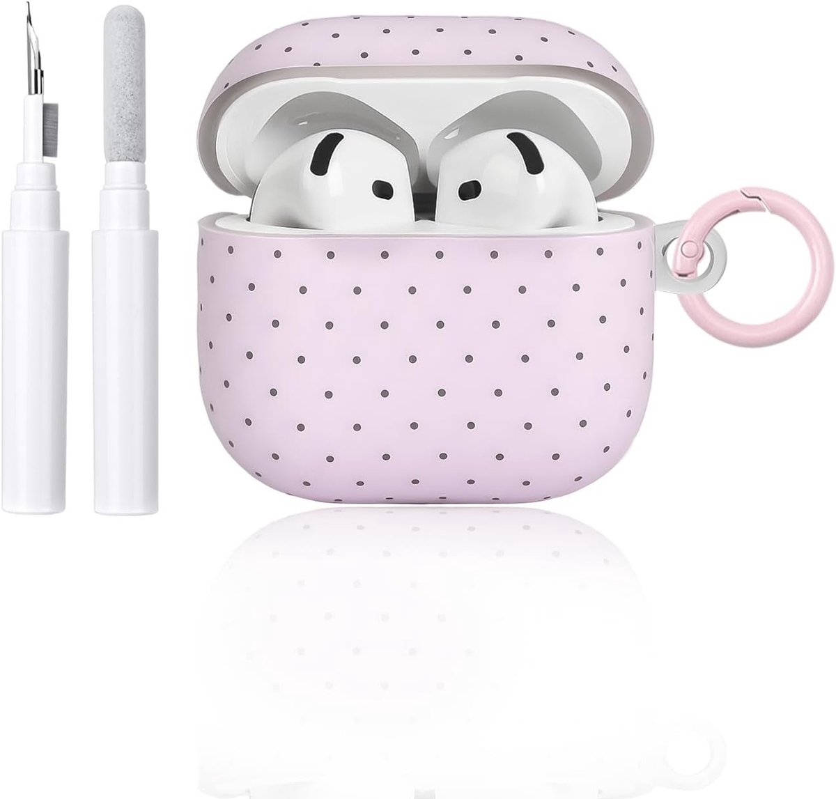 Schattige Polkadot Hoes voor AirPods 4 met sleutelhanger en reinigingsset - Beschermhoes