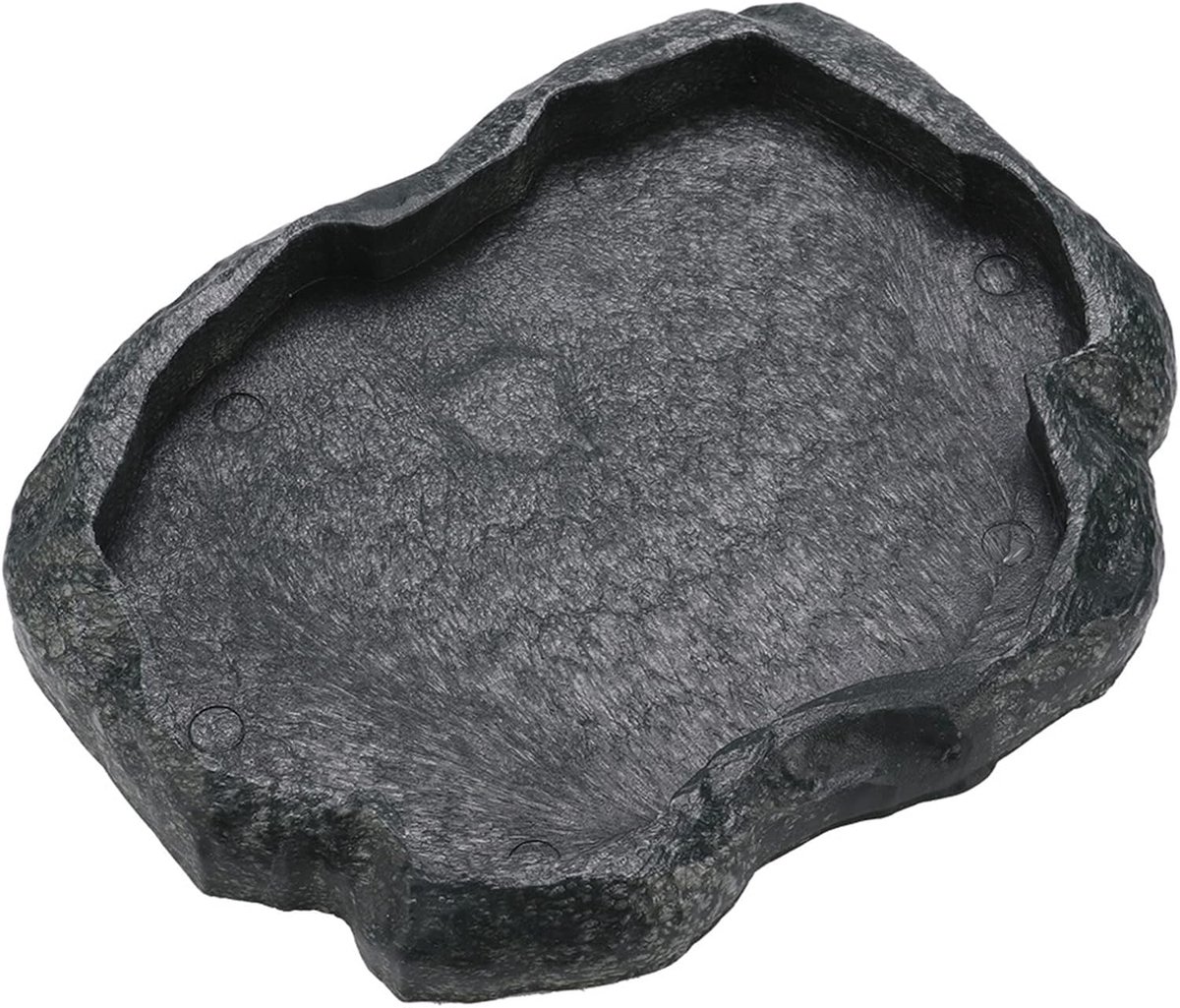 Reptielen Voerbak - Drinkbak Schildpad - Terrarium Inrichting - Natuurlijke Steenlook - 14x12x1.6cm - Groen