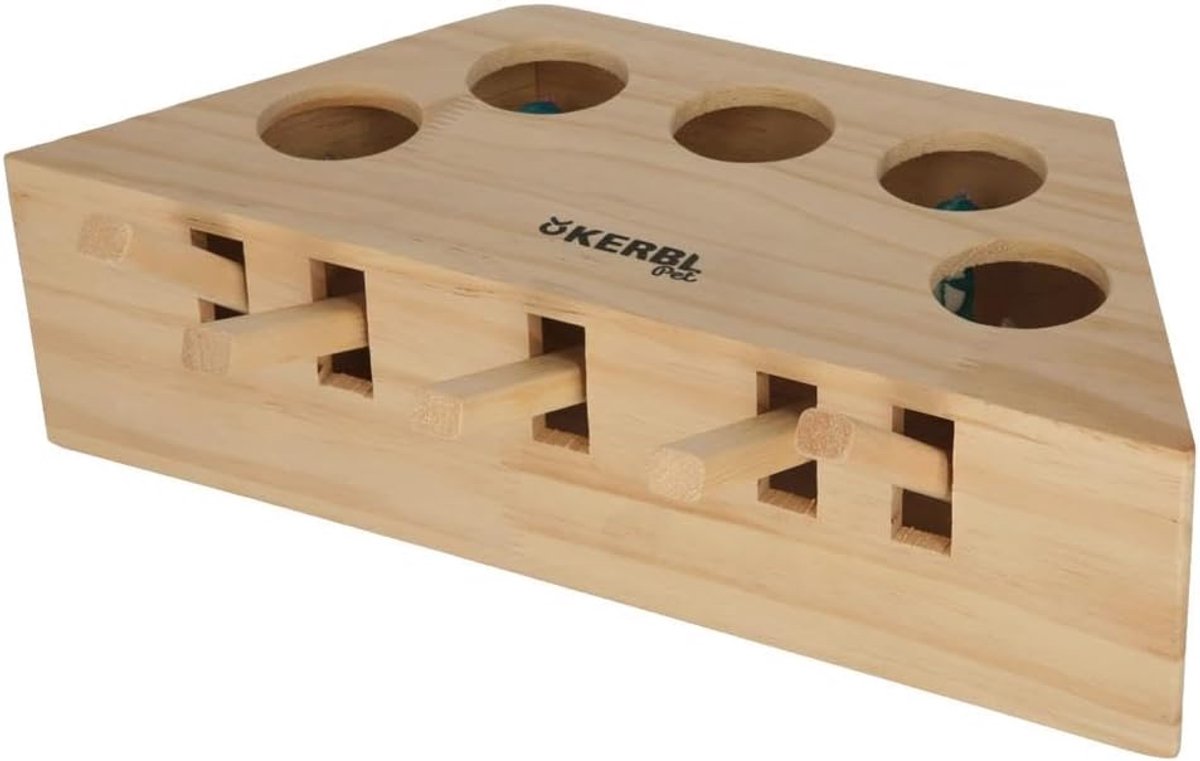 Houten Puzzel Speelgoed - Interactief Kattenspel - Mentale Stimulatie - Natuurlijk Onbehandeld Hout - 10x12x36cm - Bruin