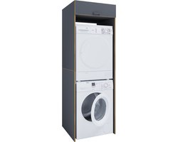 VCM Waschmaschinen-Trocknerschrank, Überbauschrank für 2 Geräte mit Klappe und Zusatzfach – Maße Waschmaschinenregal: H. 200 x B. 67 x T. 68 cm, Rislo XXL
