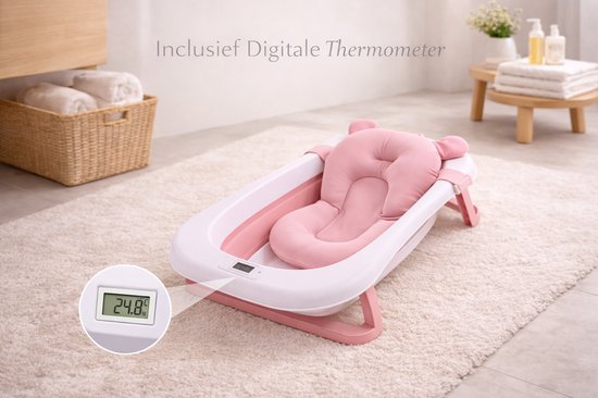 GG Baby Bad - Babybad - Babybad met standaard - Opvouwbaar - Digitale Thermometer - Roze van GG — afbeelding 3