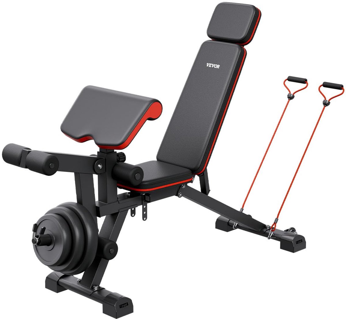 Verstelbare Halterbank - Fitness Bank - Full-body Training - Afneembare Beenverlenging - 363 kg - Zwart