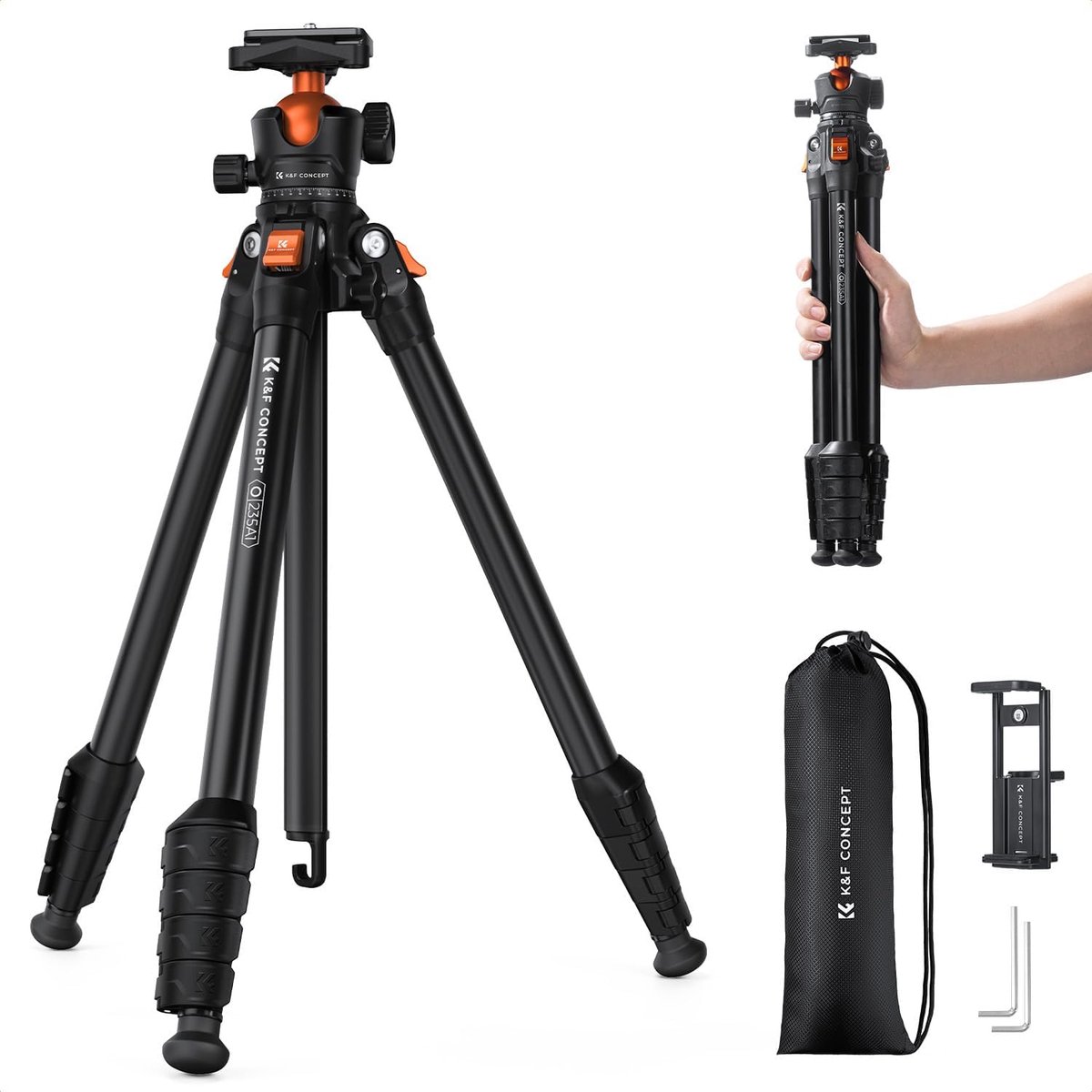 Reisstatief - Compact Statief - Fotografie Stabiliteit - Lichtgewicht Aluminium - 163cm Max Hoogte - Oranje