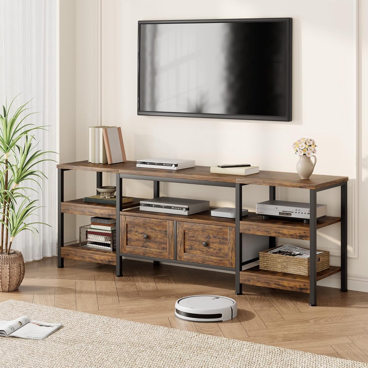 Extra Breed Industrieel TV-Meubel - 200 cm - Voor TV's tot 85 inch - TV-Kast met 2 Stoffen