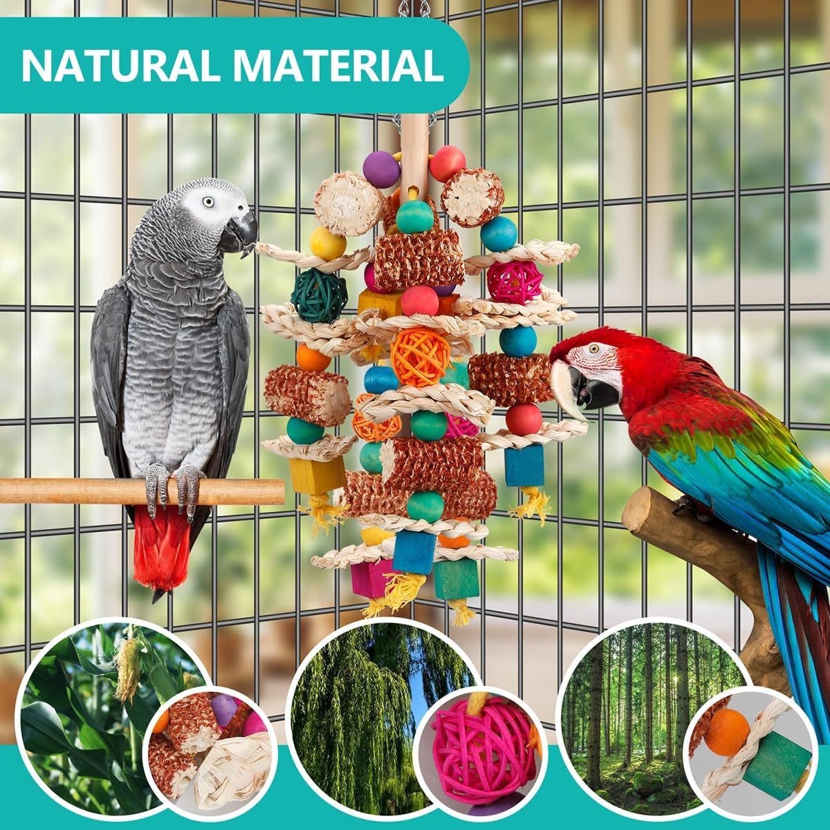 Knabbelspeelgoed—Hangend vogelkooispeelgoed—Vogelspeelgoed—Gemaakt van natuurlijk peperhout—Geschikt voor Afrikaanse grijze papegaaien, ara's, kaketoes en amazonepapegaaien — cadeau in Hobby - foto 5