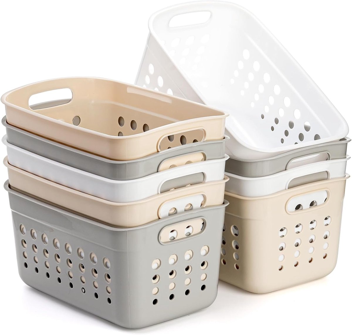 Opbergmanden Set - Organisatiebakken - Huishoudelijk Ordenen - Ventilerend Mesh Ontwerp - 9 Stuks - Grijs Wit Beige