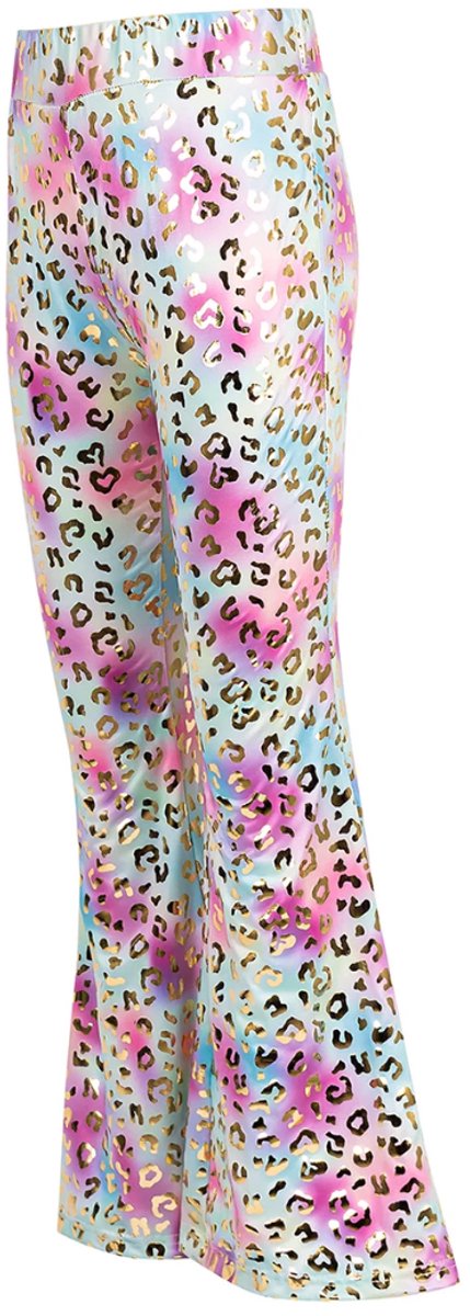 Flared Broek Pastel - Gouden Panterprint - Meisjes - Hippie/Disco Broek - Maat 152