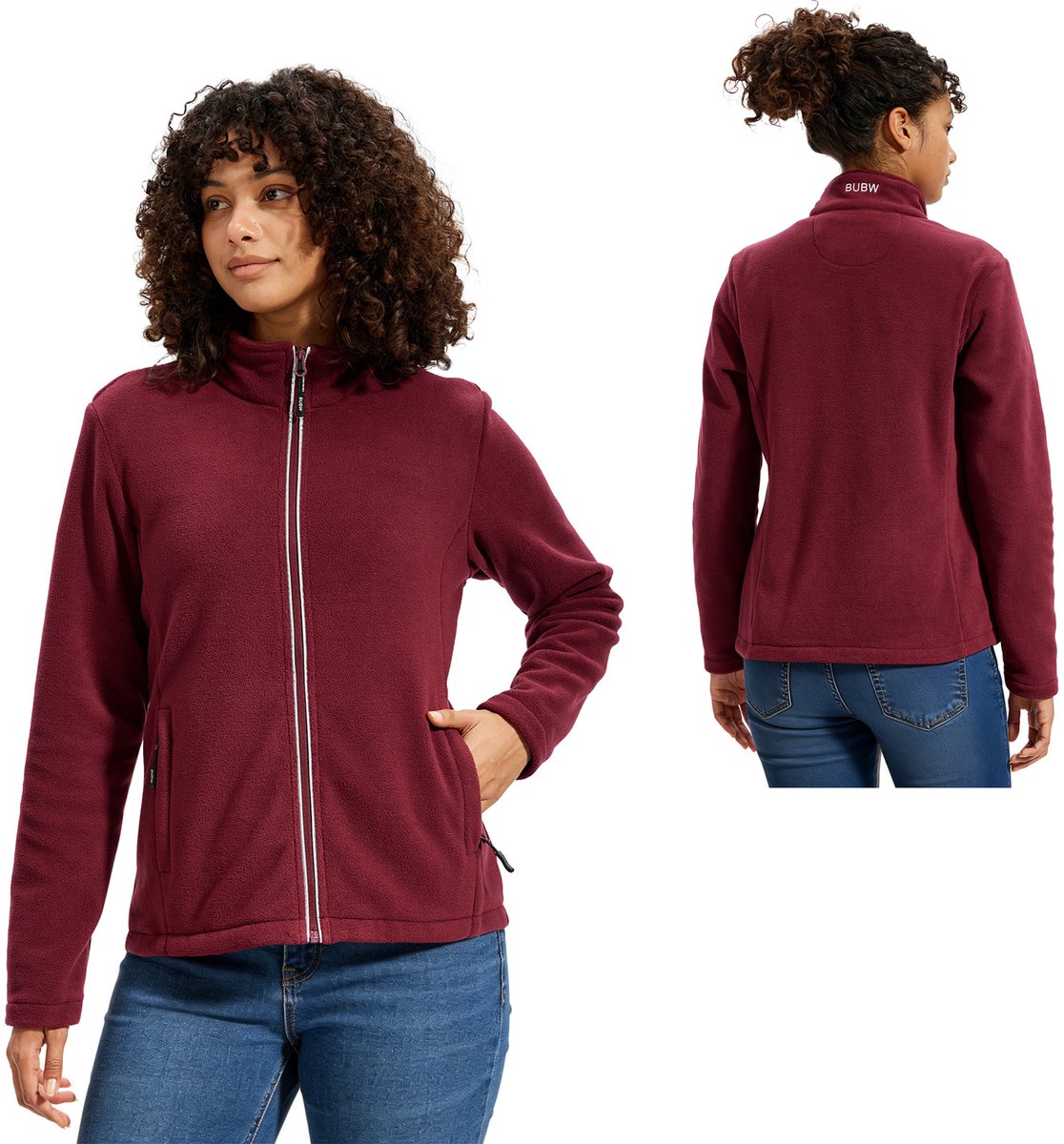 BUBW® Windjack Outdoorjas Dames Lichtgewicht Winddicht & Warme Fleece Jas Rood
