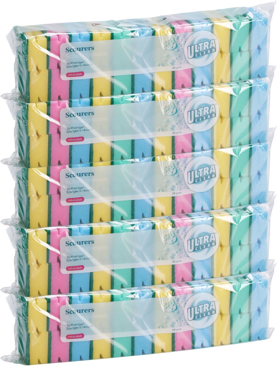 Ultra Clean Schuursponsjes - 120x stuks - gekleurd - huishoud / schoonmaak / afwas - sponzen