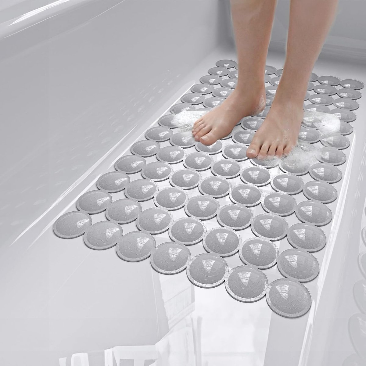 Douchemat Antislip - Badmat Vloermat - Veilig Douchen - Sterke Zuignappen Drainage - 69 x 37 cm - Grijs