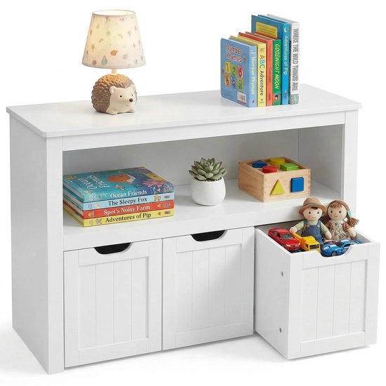 Monza Home® Armoire à jouets et Bibliothèque Enfant - Meuble de rangement - 102x30x60 cm - Blanc