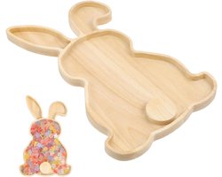 Houten Serveerbord - Paasdecoratie Dienblad - Paasontbijt Snacks - Uniek Konijn Ontwerp - 28.5x18cm - Kaki
