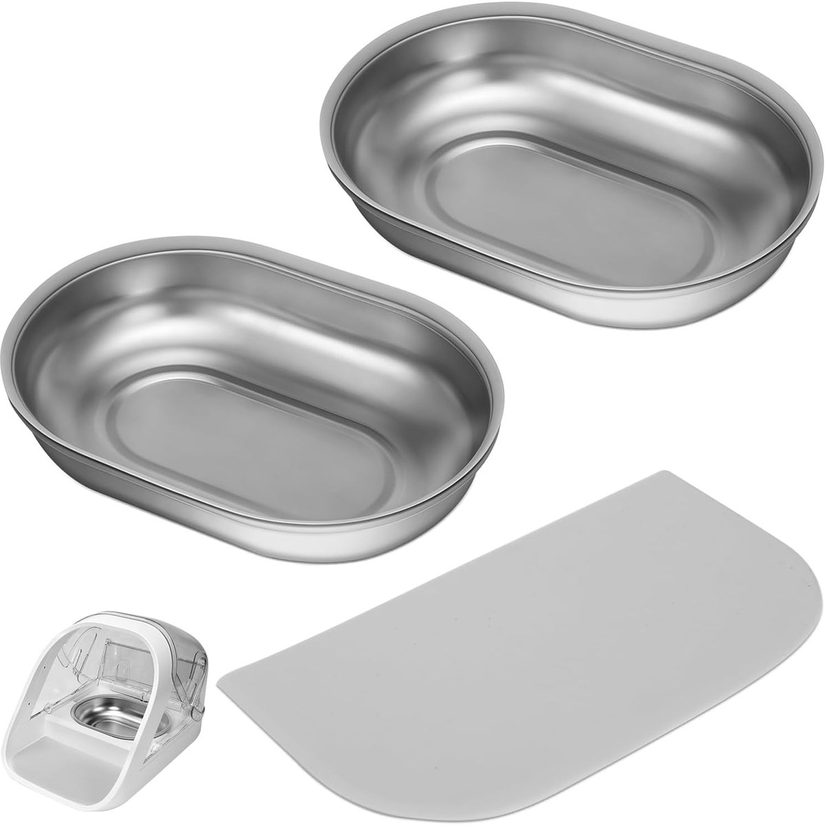 Voerbakken Mattenset - Eetbakken Kommenset - Huisdier Voeding - Anti-morsontwerp - 14 Ounces - Zilver