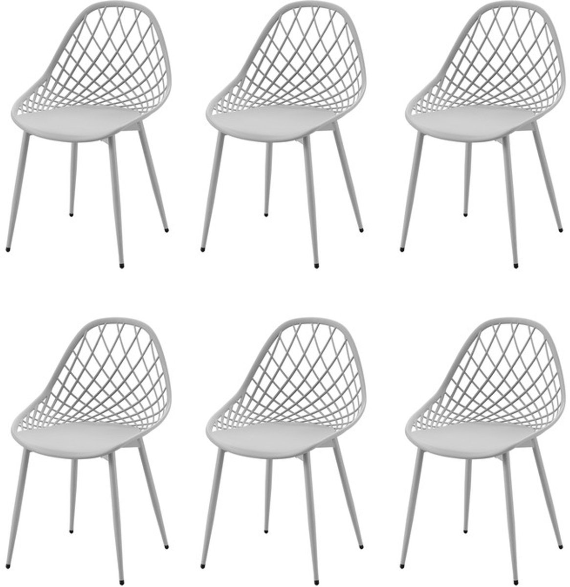 EGGREE Tuinstoelen Set van 6 - Opengewerkt Patroon PP-Metaal - Tuin - Terras - Balkon - Compact - Eetkamer - Grijs